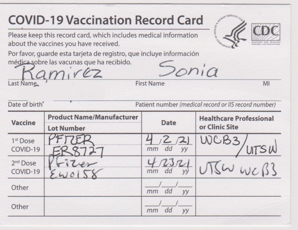 Sonia Ramirez Vaccination Card Modified S & A Cleaning Services
