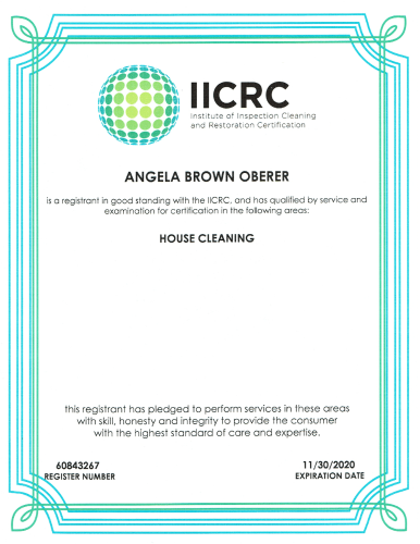 IICRC House Cleaning Certification - Angela Brown Oberer